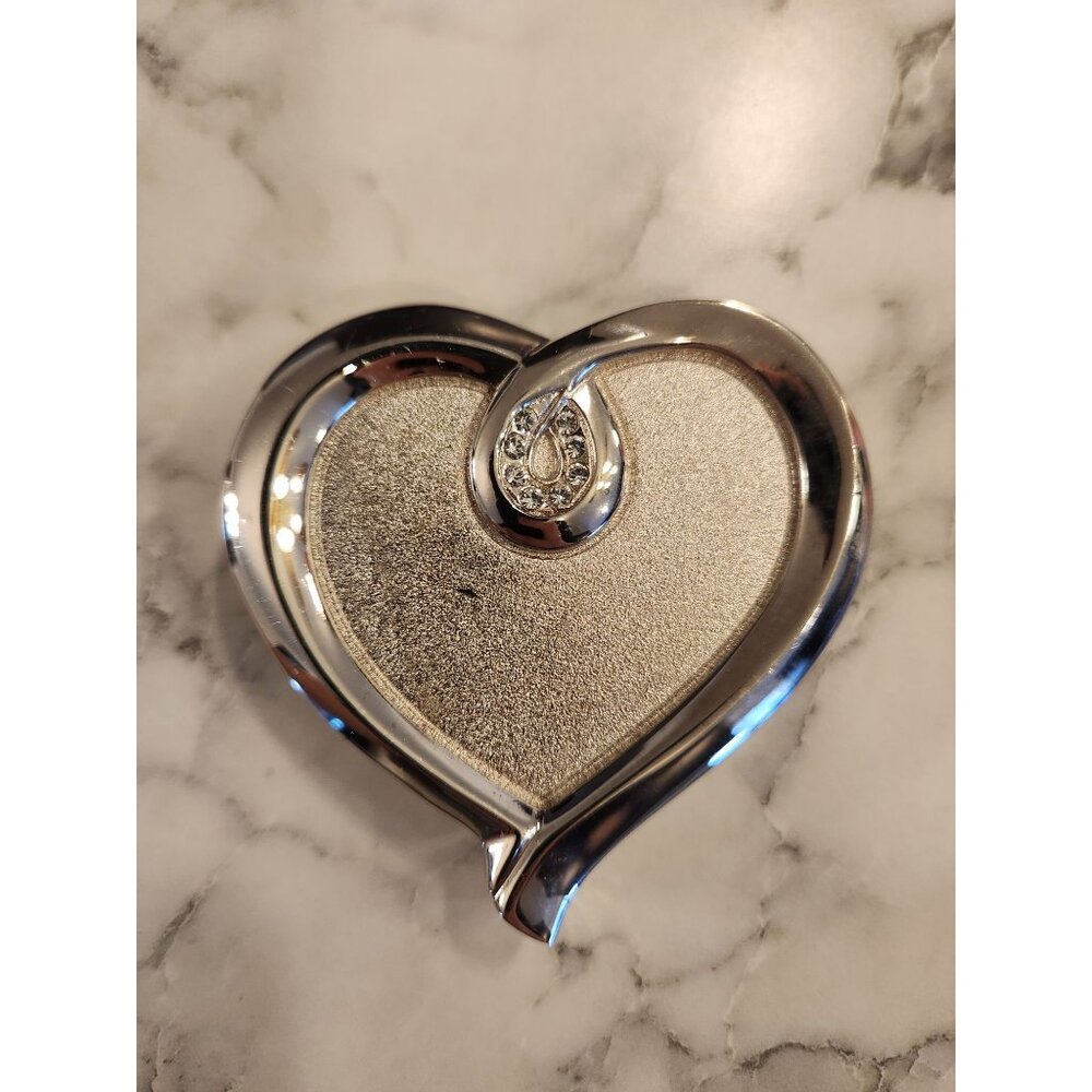 Things Remembered Heart Shaped Silver Compact Mirror With Crystal Accent